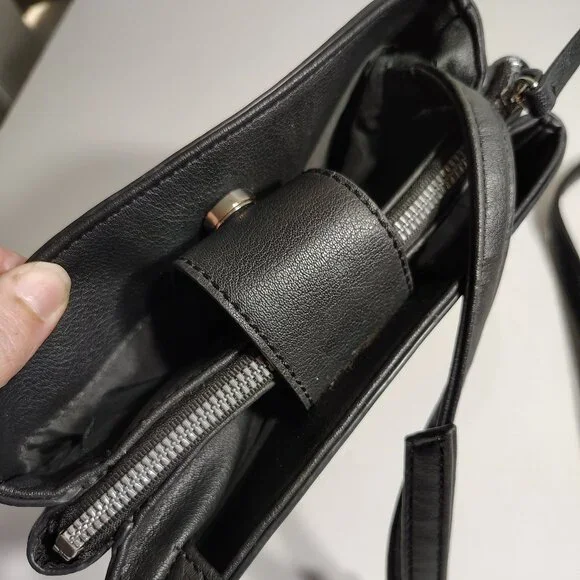 NINE WEST Purse Faux Black Leather Tri Compartment Compact Crossbody Bag - Picture 12 of 14